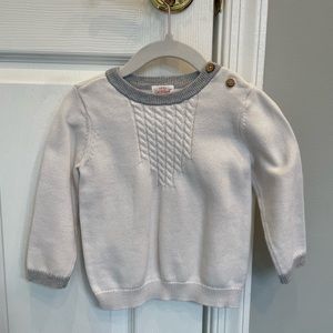 Cat and Jack White Sweater with Gray and Cable Trim. Size 18 months.  Like new.